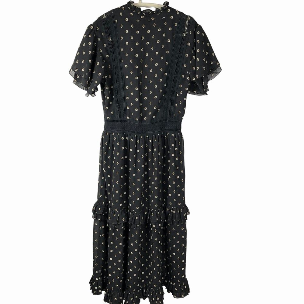 Scotch & Soda Mille Nuits Black Midi Dress Boho Western Prairie Ruffle - Picture 3 of 10